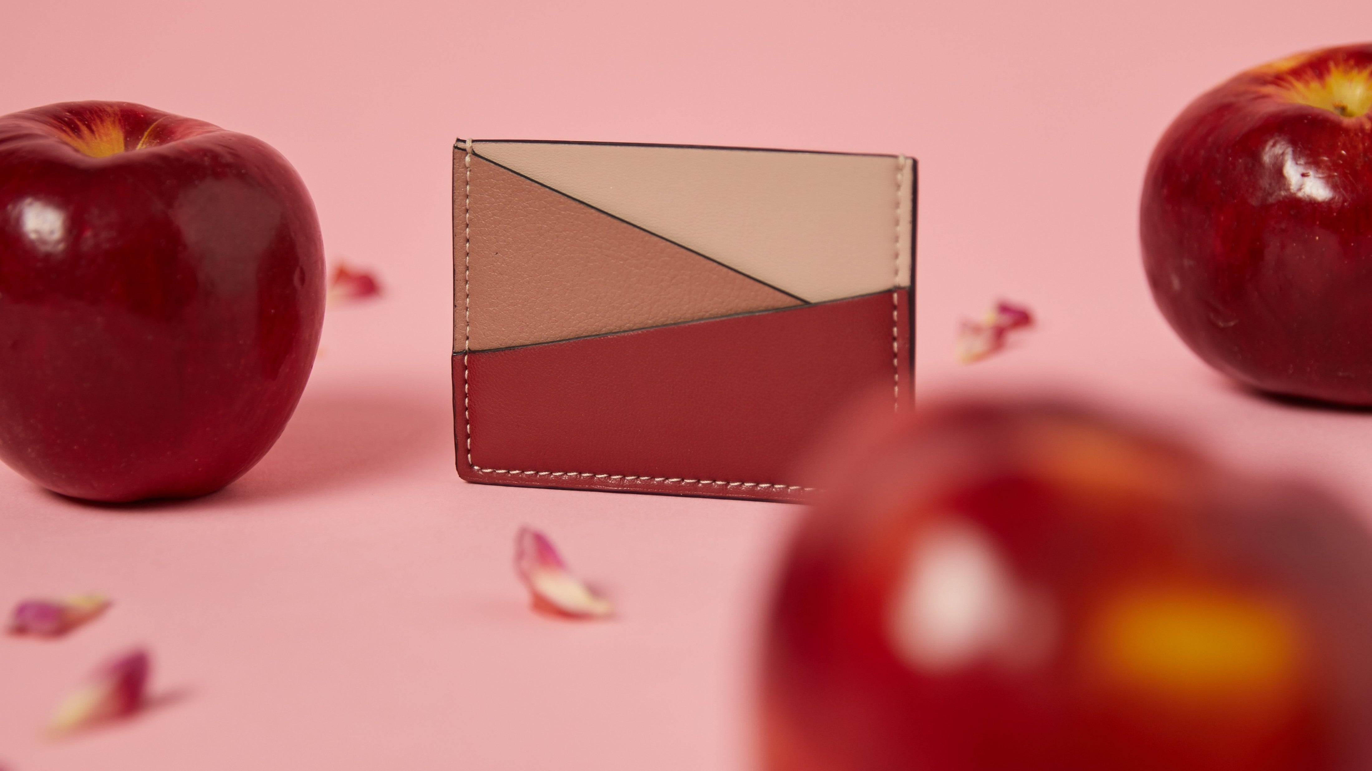 multi color red cardholder made from apples