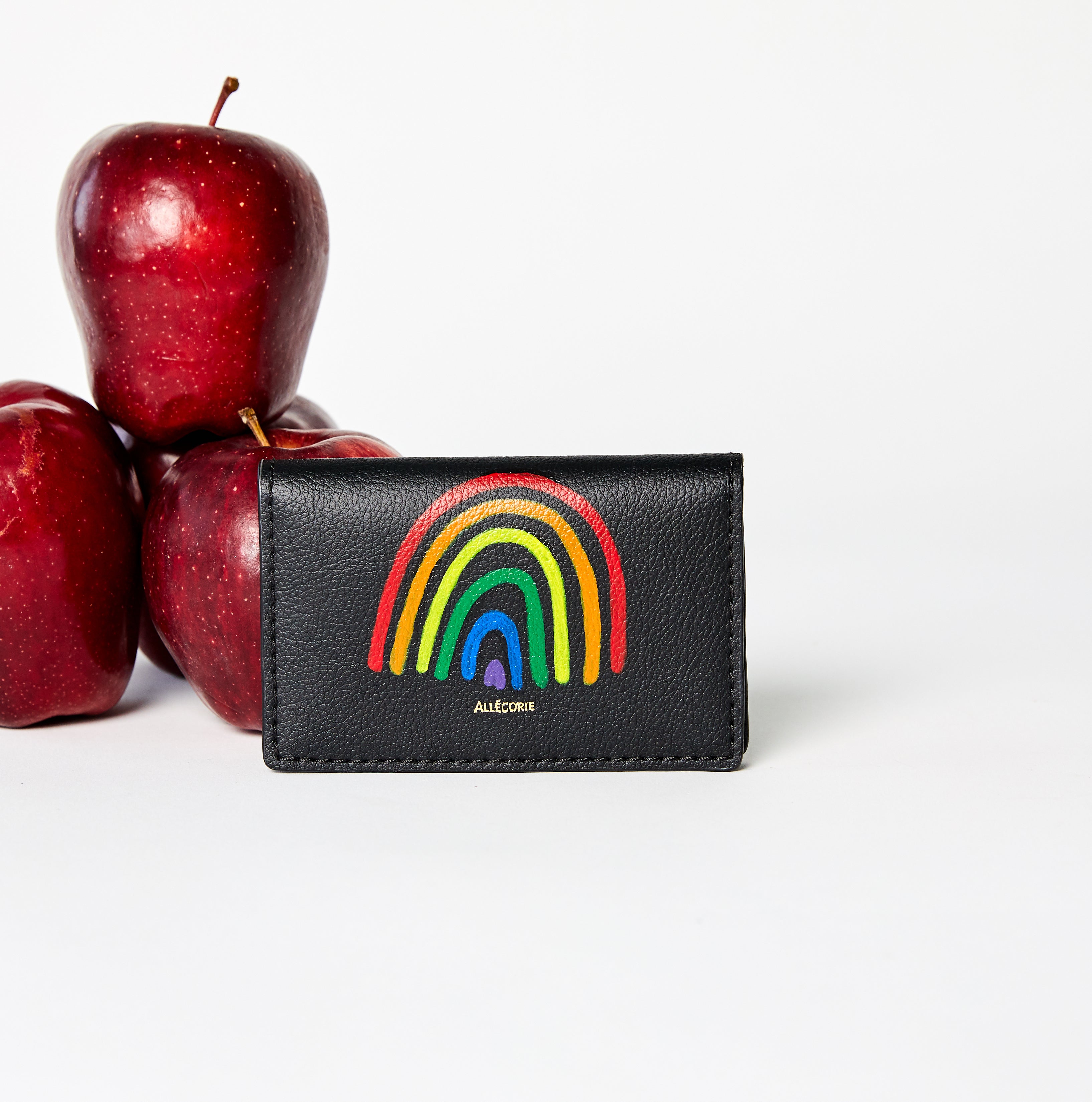 pride rainbow hand painted y LGBTQ artist on vegan sustainable black cardholder.