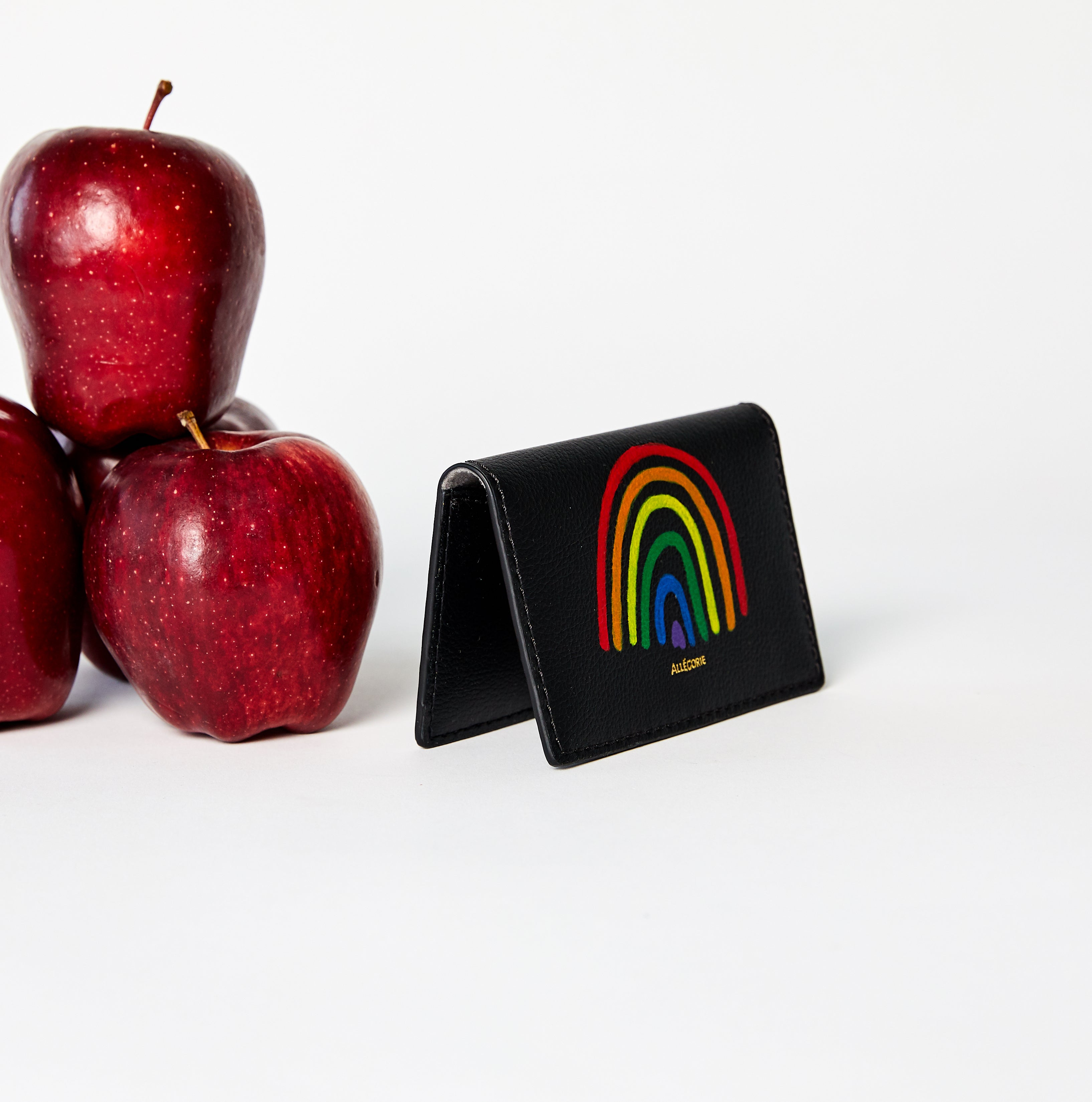 pride rainbow hand painted y LGBTQ artist on vegan sustainable black cardholder.
