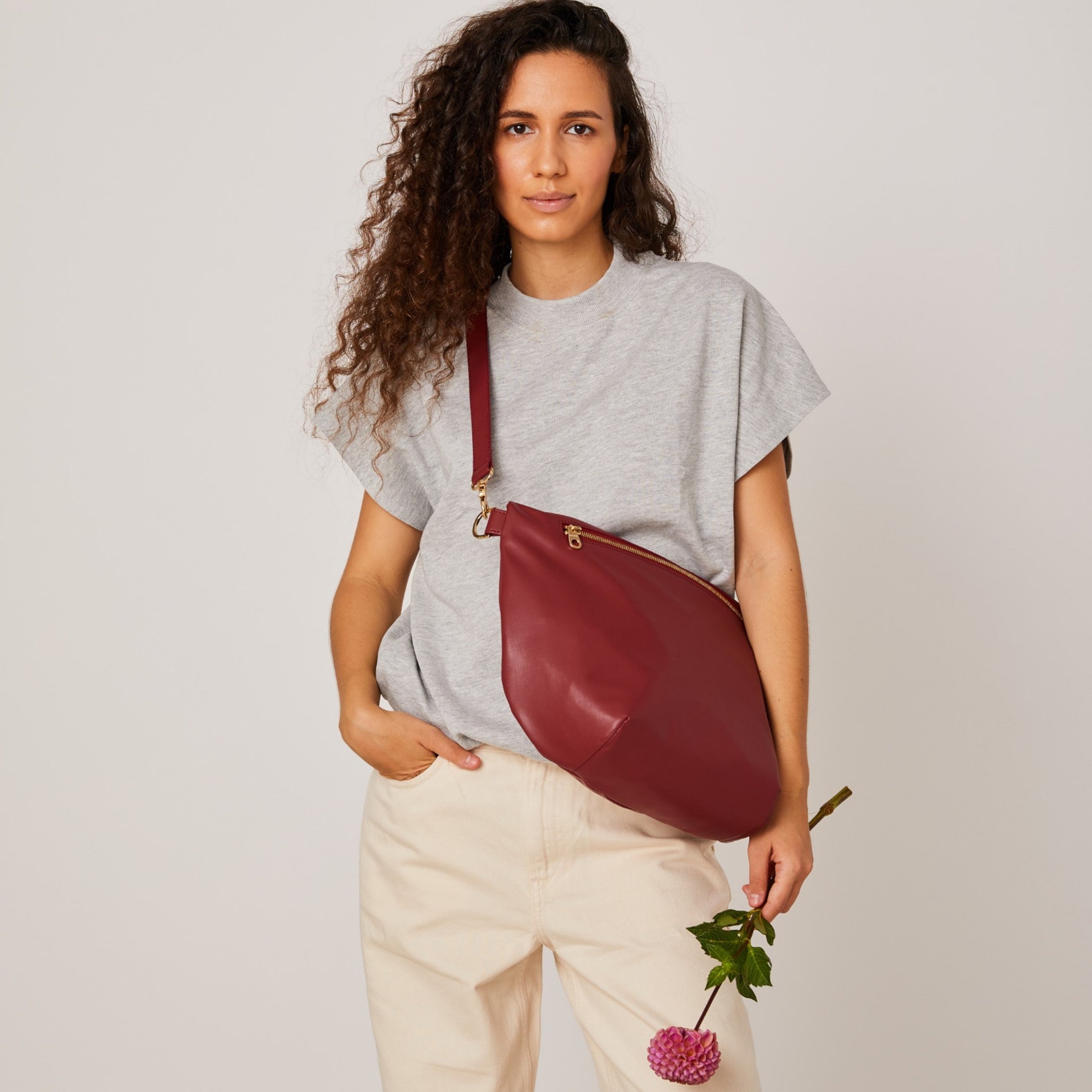 vegan crossbody bag made from apples in wine color