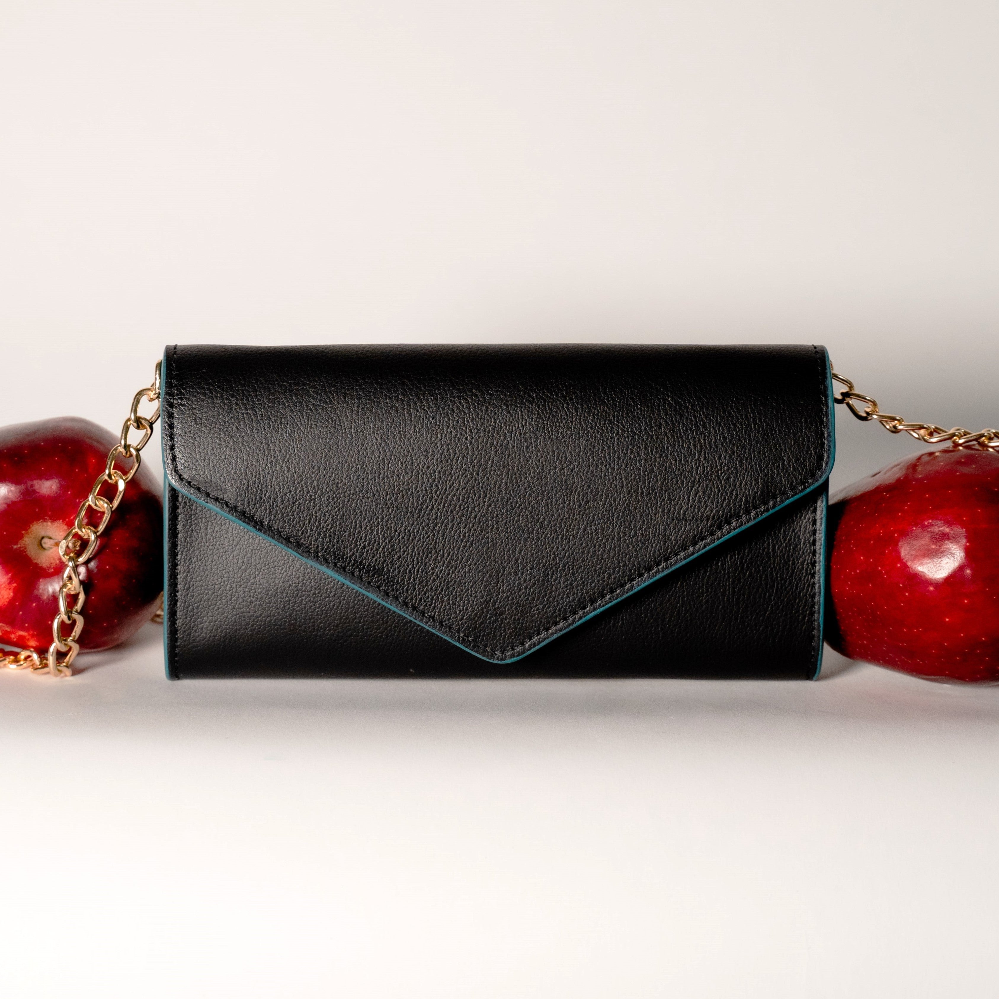 vegan apple leather black luxury clutch