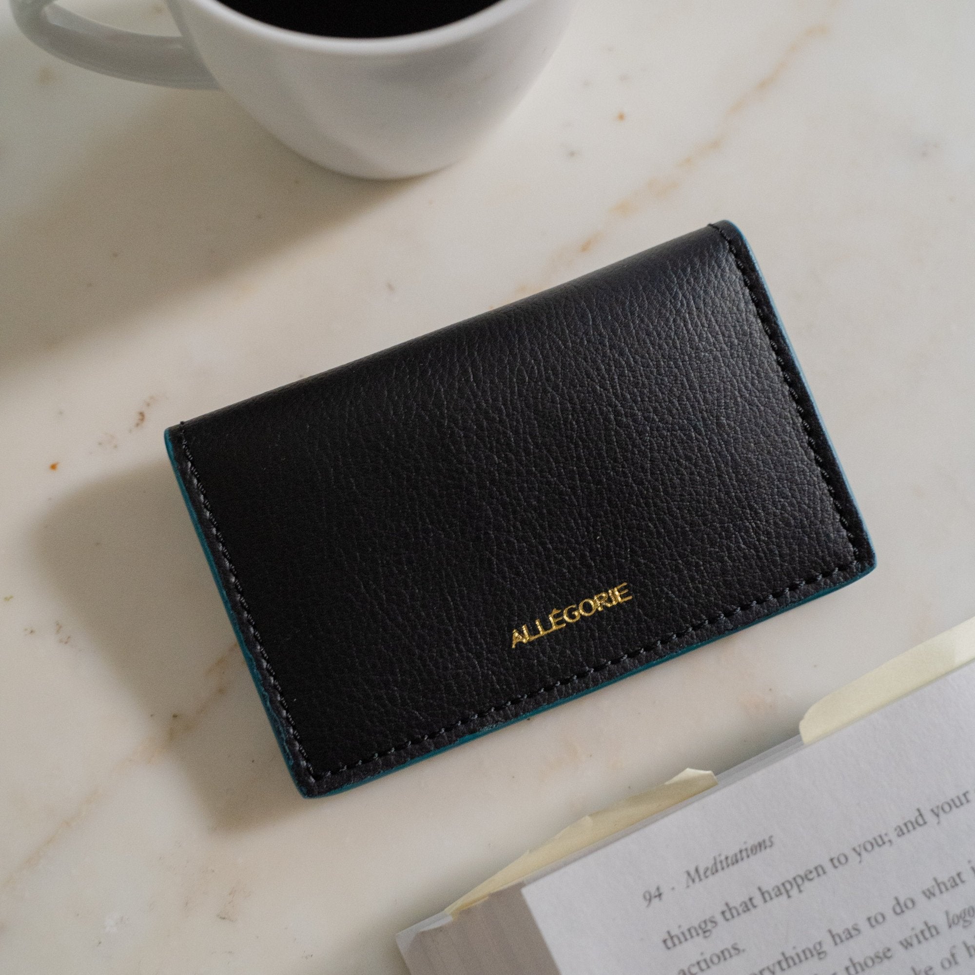 vegan apple leather black bifold cardholder