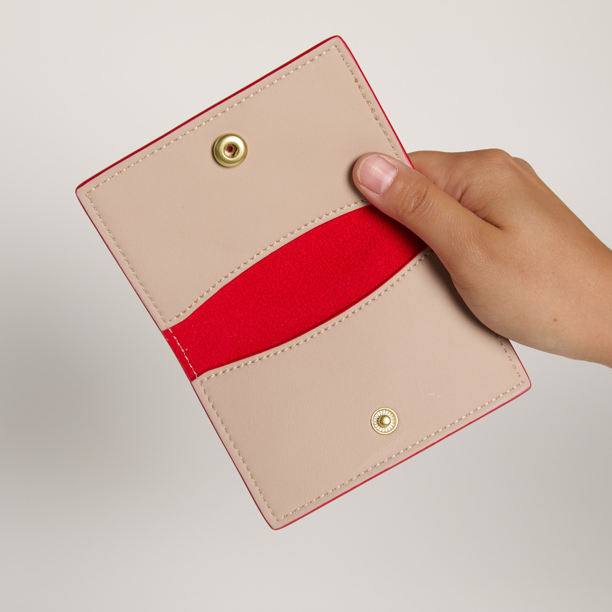 pink vegan apple leather bifold cardholder